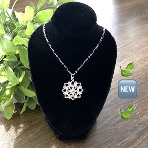 Sterling Silver 925 18’  Round Charm Necklace w/Crystal Accents NEW